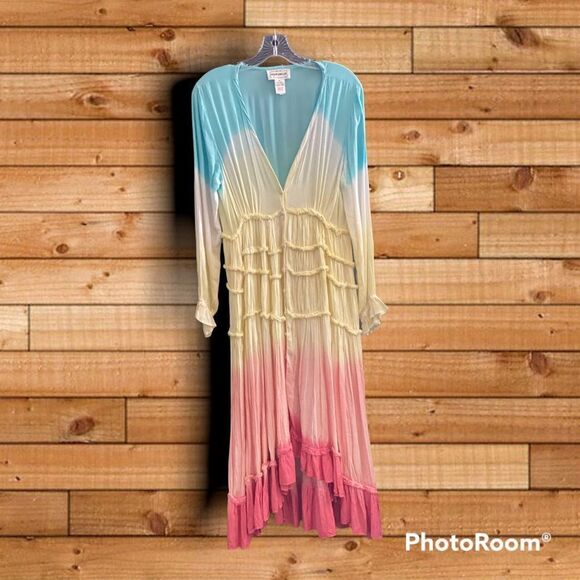 FOR THE REPUBLIC Pastel Dip Dyed Button Up Smocked Waist Dress - Picture 1 of 4